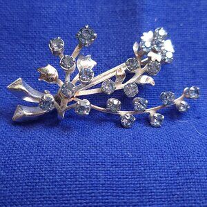 Vintage Rhinestone Delicate Blue Floral Brooch
